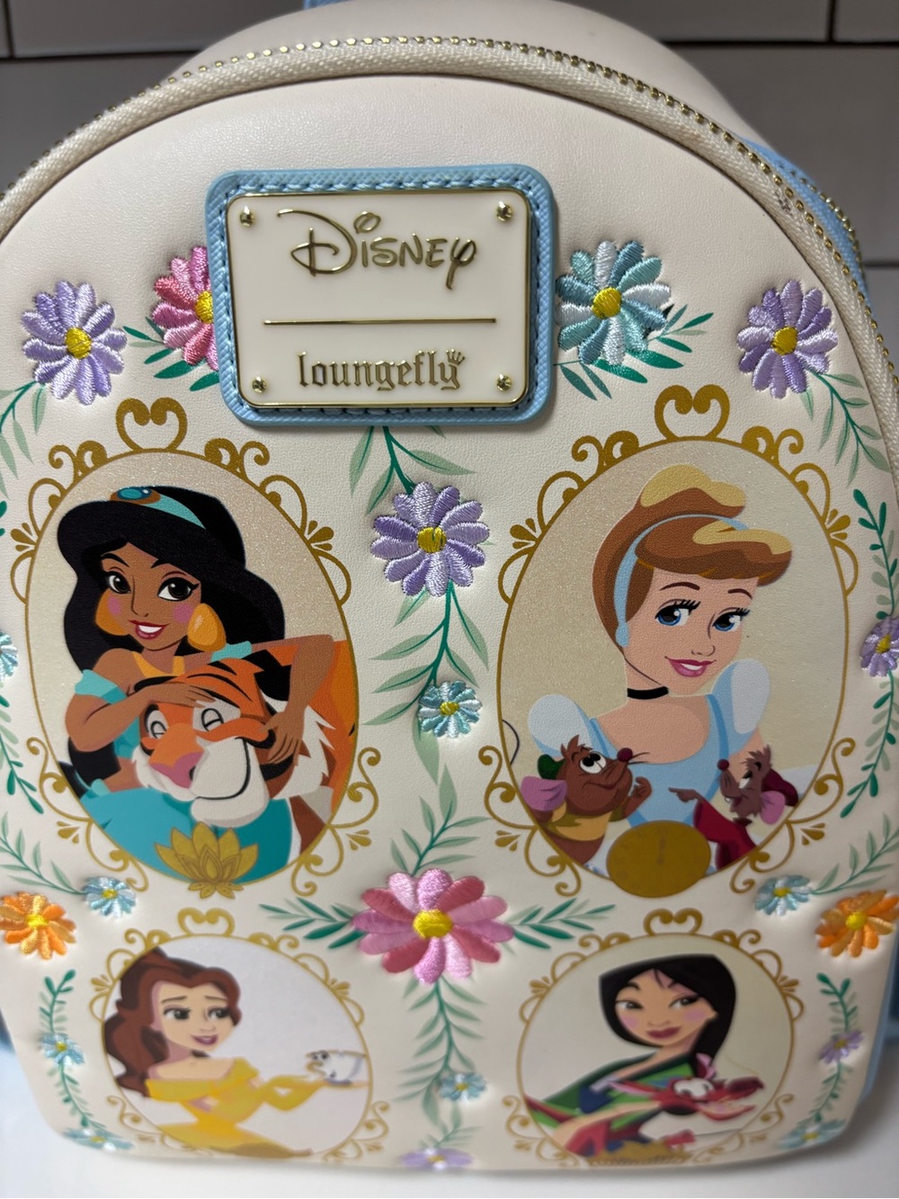 Loungefly Cream & Light Blue Disney Princess Mini Backpack Mint Condition - Picture 3 of 9